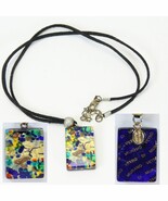 Murano Glass Necklace Venetian Reflections Rectangular Pendant .78&quot; W x ... - $31.36