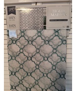 Home Maison Diana White/Teal/Metallic Embroidered Rod Pocket Panels Pair... - $21.00