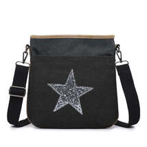 Flat Star Cross Body Messenger Bag - Black - $39.95