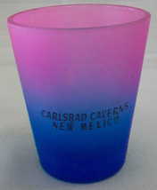 VINTAGE CARLSBAD CAVERNS, NEW MEXICO FROSTED BLUE &amp; PINK SHOT GLASS - $10.69