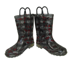 Western Chief Rubber Rain Boots Light Up Boys Size 11/12 Black Red Camping Woods - £9.32 GBP