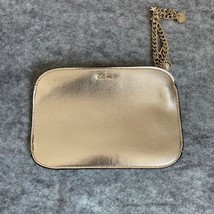Nine West Wristlet Handbag Gold Textured Top Zipper 9&quot; x 6 &quot; Strap 7&quot; Charms - $15.79