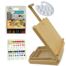 Painting Kit 18 Color Acrylic Paints, 15 Brushes, Easel, and Plastic Pal... - $38.99