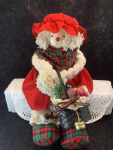Vintage Handmade Mop Doll Christmas Figurine Shelf Sitter Raggedy Ann Style - £11.85 GBP