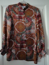  Vintage French Designer Therese Baumaire Printed Button Front Long Sleeve Tunic - £19.83 GBP