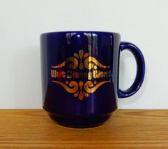 Walt Disney World navy blue gold trim coffee cup mug made in Spain - £12.07 GBP