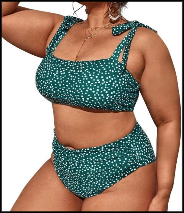 Primary image for NEW Womens Plus Teal Green Poka Dot 2 pc Bathing Suit  1X (14 - 16)