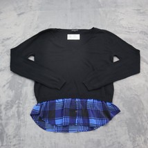 Central Park West Shirt Womens M Black Blue Plaid Long Sleeve Pull Over Top - £20.14 GBP