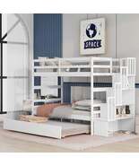 Twin Bunk Beds With Trundle &amp; Stairway Storage In White - $905.00