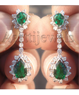 1.00ct Diamond Emerald 14k White Gold Awesome Evergreen Wedding Earrings - £2,253.44 GBP