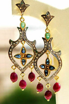 Victorian 1.50ct Rosecut Diamond Gemstones Colorful Wedding Earrings - $620.76