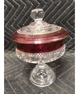 Vtg Kings Crown Thumbprint Ruby  Compote Dish With Lid 7.5” Tall - £25.91 GBP