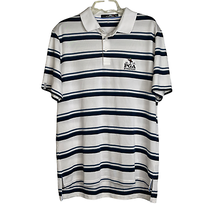 RLX Ralph Lauren Polo Golf Shirt Size Large 2014 PGA White Blue Stripes Mens - $19.79