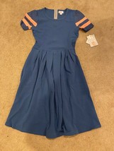 New LuLaRoe Amelia Dress Size Extra Small Solid Blue Ringer Sleeves A-Line - £18.10 GBP