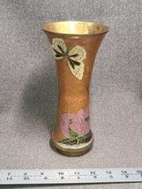 vintage Cloissonné Metal Vase Hand Painted &quot;Globe Shopper&quot; 9&quot; Tall Butterflies - £18.98 GBP