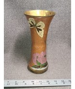 vintage Cloissonné Metal Vase Hand Painted &quot;Globe Shopper&quot; 9&quot; Tall Butte... - £18.67 GBP