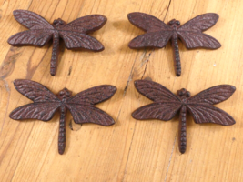 Set of 4 Dragonflies Wall Decor Rustic Cast Iron Hanging Garden Shed Far... - $22.99