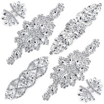 6 Pieces Crystal Rhinestone Applique Silver Wedding Applique Iron On Rhinestone  - £21.86 GBP