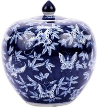 Jar Vase Butterfly Melon Blue White Ceramic Handmade Hand-Crafted - £202.60 GBP
