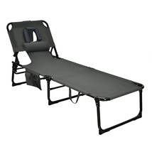 Outdoor Beach Lounge Chair Folding Chaise Lounge With Pillow Grey - £102.02 GBP