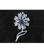 VTG 60s Metal Daisy Flower With Stem and Leaves Black White Enamel 3&quot; Pi... - $18.51