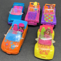 5 Mattel Polly Pocket Mini Cars with 4 Micro Bendable Driver Dolls 2007 - $19.79