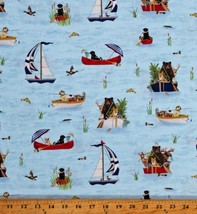 Cotton Lake House Sailboats Animals on Boats Fabric Print by the Yard D409.07 - £10.19 GBP