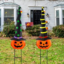 2 Pack Halloween Garden Decorations, Metal Jack-O-Lantern Stakes With Wi... - £52.74 GBP