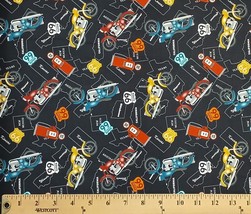 Cotton Cruisin the Open Road Motorcycles Black Fabric Print by the Yard D762.88 - $14.95