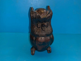 Vtg Collectible Hand Carved Dark Wood Wooden Hardwood Owl Bird Statue Figurine - £47.92 GBP