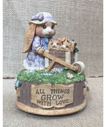 San Francisco Music Box Company Bunny Rabbit Babies In Wheelbarrow AS IS... - £10.19 GBP