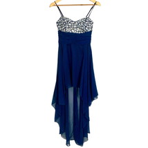 B. Darlin Hi Low Formal Dress Navy Blue Crystal Chiffon Sleeveless Pink ... - £38.95 GBP