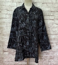 Habitat Shirt Women XL Tunic Floral Gray Blue Rayon Nylon Linen Chest 49” Art - £25.28 GBP