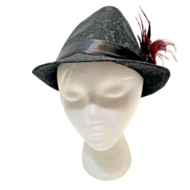 Vintage Womens Fedora Hat Lace Covered Rhinestone Accent Feathers Cotton Blend - £19.25 GBP