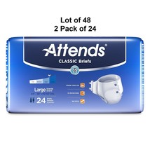48 Ct. Attends Classic Briefs Incontinence Brief LARGE Heavy Absorbency ... - $43.55