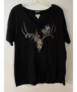 Ralph Lauren Denim &amp; Supply Vneck Black Tshirt Antlers Floral Cowgirl We... - €15,46 EUR