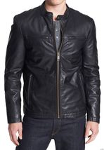 Men&#39;s Genuine Lambskin Leather Jacket Black Slim fit Motorcycle jacket -... - £92.46 GBP