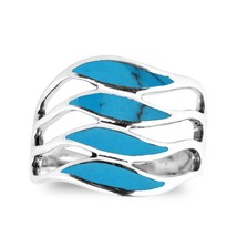 Amazing Waves of Color Blue Turquoise Inlay Sterling Silver Ring - 7 - £12.21 GBP