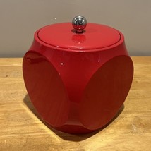 Vintage MCM Red Cube Vinyl Ice Bucket Barware Circles - $59.39
