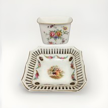 Minton Floral Toothpick Holder &amp; Bavaria Schumann Reticulated Trinket Ca... - $14.85