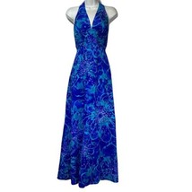 Vintage Hawaii Nei 60s &amp; 70s Blue Floral Halter Maxi Hawaiian Dress Size... - $89.09