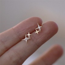 925 Sterling Silver Japanese Micro Inlaid Crystal Four-Pointed Star Plating Gold - £11.02 GBP
