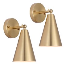 Gold Sconces Set Of 2, Modern Brass Wall Sconces Lighting Fixtures With Metal Sh - £66.66 GBP