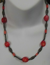 Vintage Red Coral Necklace W/Black Bead Spacers 925 Clasp 20.1/4&quot; - £51.87 GBP