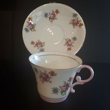 Vintage Rare Aynsley with cabbage rose and pink handle teacup and saucer - £21.22 GBP