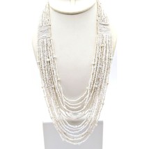 Dramatic Draped Beaded Necklace, White Multi Strand Seed Beads on Statement Bib - £44.89 GBP