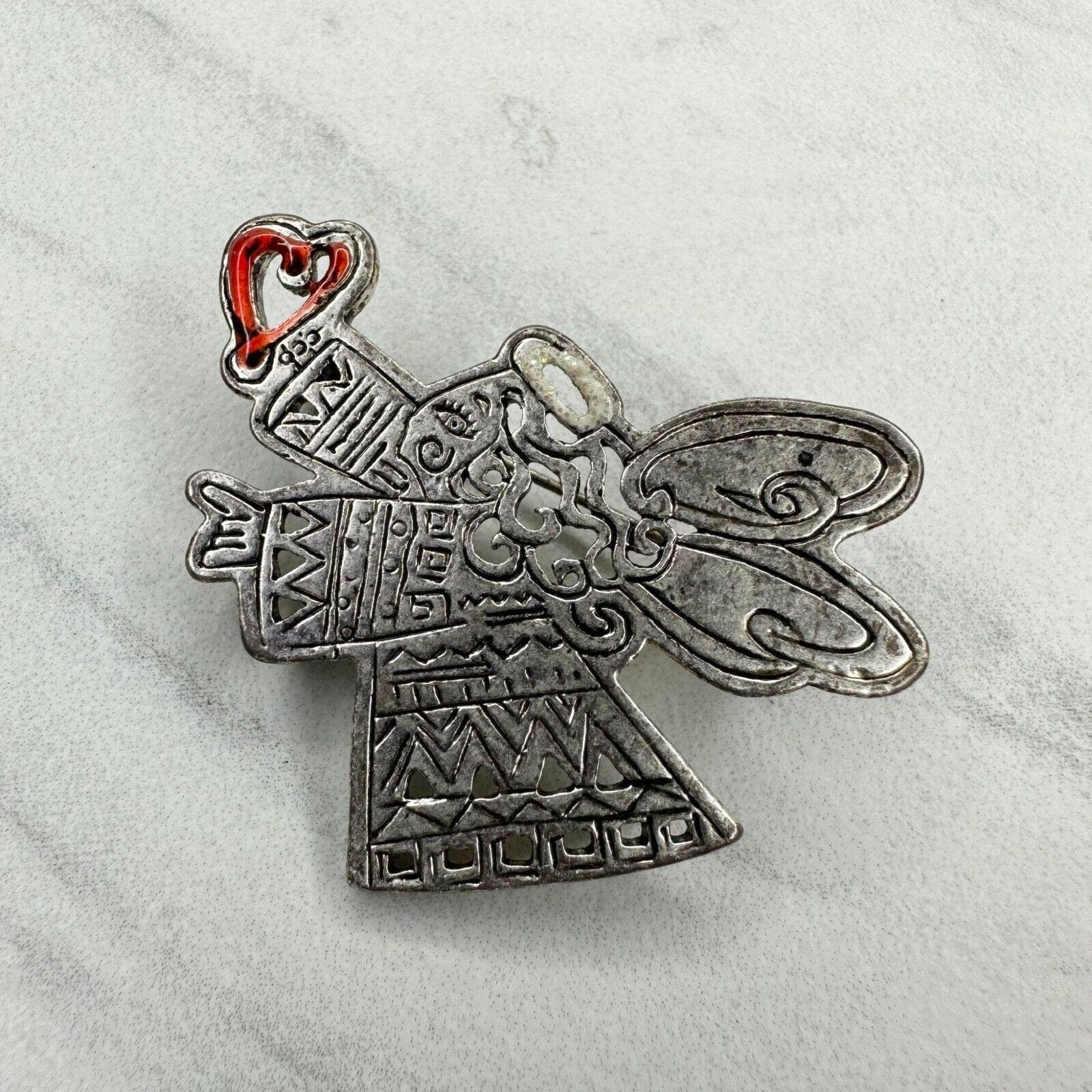 Chico's 2006 Silver Tone Angel Heart Brooch Pin - $9.89