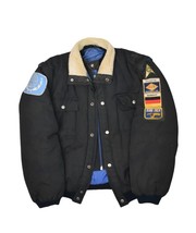 Vintage Flight Puffer Jacket Mens L Black Sherpa Collar Convertible Patc... - £41.62 GBP