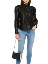 FRAME Charlie Black Lambskin Leather Button-Down Shirt Blouse sz XS $698 - £155.41 GBP
