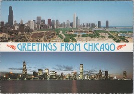 ZAYIX Postcard Greetings from Chicago Night Scene Day Scene 090222PC76 - £2.37 GBP